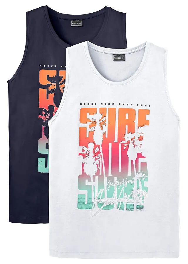 CAMISETA SIN MANGAS (2 UNIDADES) DE CORTE AJUSTADO AZUL MARINOBLANCO ESTAMPADO